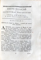 BREVE RELAÇÃO DAS ESCRITURAS DOS GENTIOS DA INDIA ORIENTAL E DOS SEUS COSTUMES.